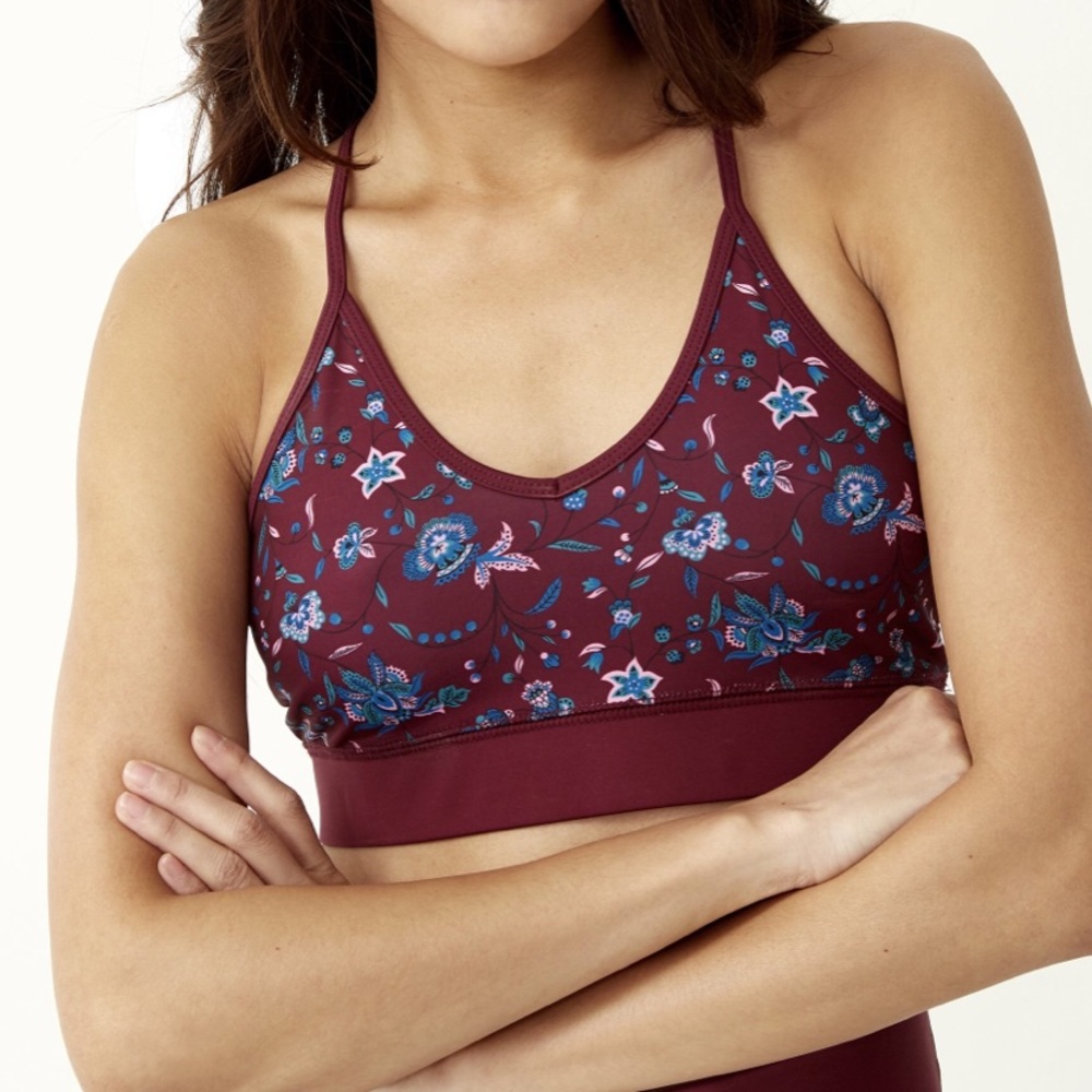 Floral Wine/Purple Sweat it Out Bra Sz L